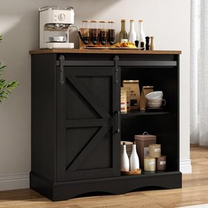 Meuble de rangement en <span class=keywords><strong>bois</strong></span> style ferme pour bar à café, blanc, avec porte coulissante de grange, <span class=keywords><strong>buffet</strong></span> moderne pour station de café de cuisine - Product Image 2