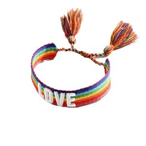 2025 Nueva letra Bohemia <span class=keywords><strong>amor</strong></span> pulsera bordada hecha a mano borla Arco Iris pulsera <span class=keywords><strong>amistad</strong></span> pieza de mano respetuosa con el medio ambiente <span class=keywords><strong>Gay</strong></span> - Product Image 5