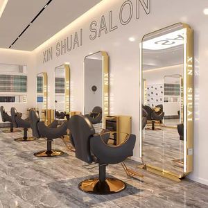 Station de coiffure double face de luxe en acier inoxydable Miroir de salon de coiffure moderne avec finition dorée - Product Image 5