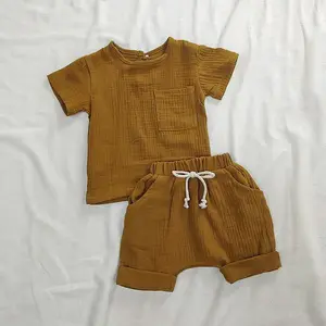 Bebek giysileri Set yaz rahat üstleri şort erkek kız seti Unisex tulumları 2 parça çocuklar için bebek giyim