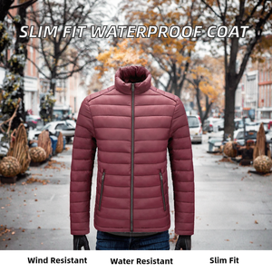 เสื้อแจ็คเก็ตผ้าแคนวาสทรงเข้ารูป คอตั้ง กันน้ำ เป็นมิตรกับสิ่งแวดล้อม สำหรับฤดูใบไม้ร่วงและฤดูหนาว  บุผ้าฝ้ายน้ำหนักเบา  แบบเรียบสีพื้นสำหรับผู้ชาย - Product Image 2