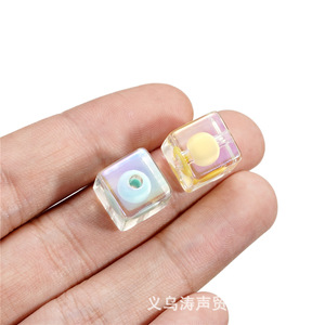 Perles cubiques transparentes colorées en acrylique, carrées de 6mm, pour la fabrication de bijoux, perles en vrac, effet aurore plaqué AB - Product Image 4