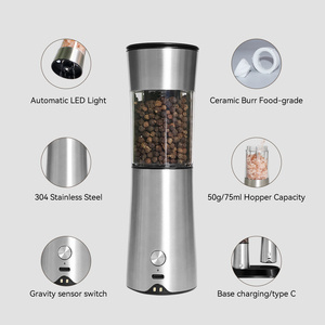 Stainless Steel Gravity Salt & <b>Pepper</b> Set Ceramic Grinding Core 7-Level Adjustable Coarseness USB Rechargeable - Product Image 5