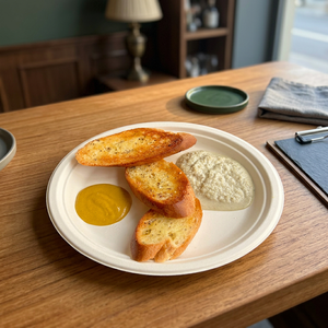 Assiette jetable ronde durable en bagasse blanche de 9 pouces, en pulpe de canne à sucre, pour service alimentaire, compostable, biodégradable, écologique - Product Image 3