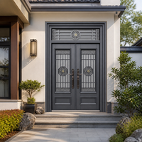 Porte d'entrée double en acier de luxe moderne avec décorations traditionnelles chinoises à motifs de fortune pour villa