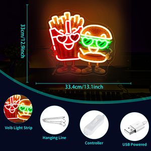 Letrero LED <span class=keywords><strong>de</strong></span> Neón con Impresión UV <span class=keywords><strong>de</strong></span> Hamburguesa y Papas Fritas, Decoración <span class=keywords><strong>de</strong></span> Pared con Alimentación USB para Cocina, Cafetería, Restaurante y Cuarto <span class=keywords><strong>de</strong></span> Hombre - Product Image 2