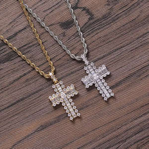 Round zirconium rectangular zirconium mix and match cross pendant, hip hop jewelry, <b>copper</b> inlaid zircon trend necklace. - Product Image 2