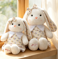 Adorable Lapin en Peluche à Longues Oreilles avec Nœud, Motif Robe Florale – Cadeaux de Bienvenue et Articles Promotionnels pour Salons Professionnels
