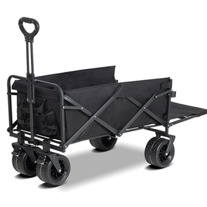 Chariot utilitaire de plage en acier inoxydable Chariot pliable pour pique-nique Camping Wagon Trail Pliable Pliant Noir 2pcs Structure fermée - Product Image 1