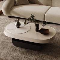 Table basse ovale de luxe moderne avec plateau en pierre frittée et tiroir de rangement en bois massif pour salon, bureau à domicile, décoration et mobilier
