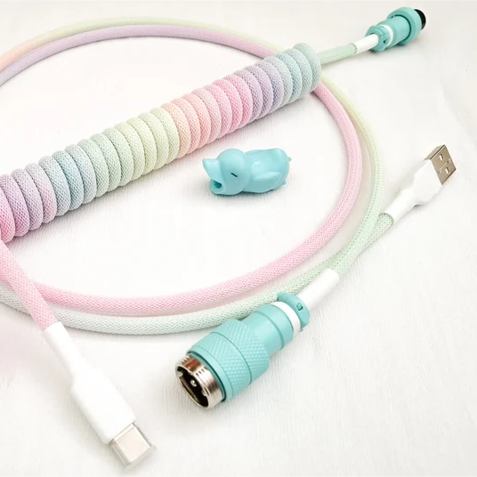 Custom Coiled Mechanical Keyboard Cables DIN GX16/YC8 Aviator Detachable Connector (USB-C/Mini USB) Automotive Use 7A 125V Rated