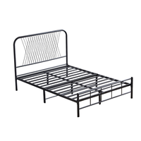 Cadre de lit en métal nordique avec tête de lit en treillis croisé, lit plateforme en fer taille Queen pour chambre d'adolescent, mobilier pour appartement et dortoir