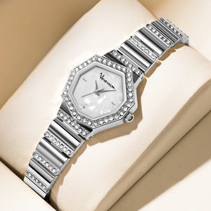 Montre à quartz pour femme, bracelet en acier inoxydable, cadran en cristal, montre-bracelet élégante et décontractée - Product Image 6