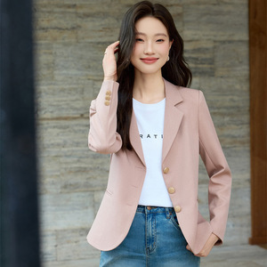 Pink Women's Blazer Solid Color No-Wrinkle Treatment Casual Fit Autumn Style - Product Image 1