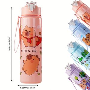 Botellas de Agua Deportivas de Plástico sin BPA para Uso Comercial y Regalos, Vasos para Estudiantes, Botellas de Agua Motivacionales con Pajita - Product Image 1