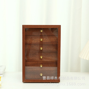 Boîte à bijoux en bois de sapele avec miroir, organiseur de rangement à 5 tiroirs pour la présentation et le rangement des bijoux - Product Image 3