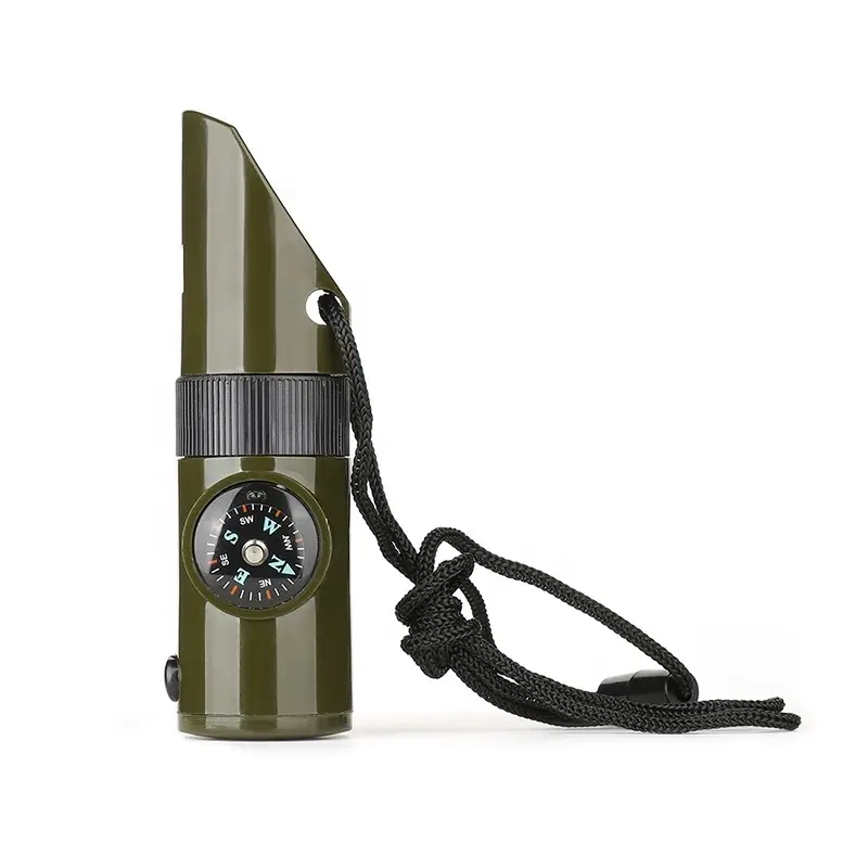 7 en 1 sifflet de survie d'urgence boussole outils multifonctions loupe lampe de poche thermomètre pour Camping en plein air randonnée équipement