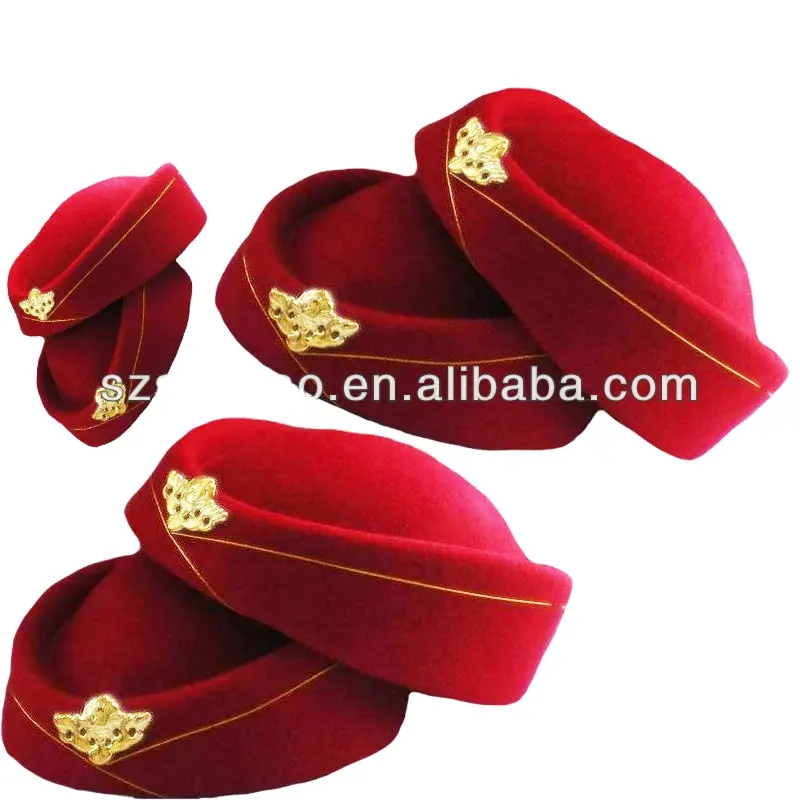 wholesale felt V style uniform air hostess hats customs wool Red lana beret cap 100%wool felt wear in airline /railways/hotel