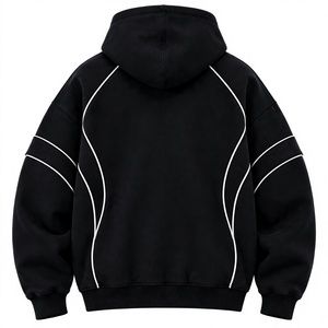 Sudadera con Capucha Negra de Invierno para Hombre, Tejida, de Corte Holgado, con Bolsillo, Manga Raglán, Logotipo Frontal, Estilo Canguro, Servicio OEM, Deportiva - Product Image 2