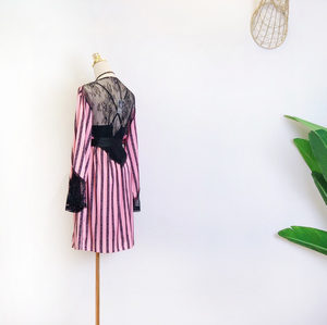 Femme Satin Sexy <span class=keywords><strong>Robe</strong></span> De Nuit Lace Women Robes Pink and Black Letter Dames 2 piezas de manga larga a rayas batas de baño - Product Image 4