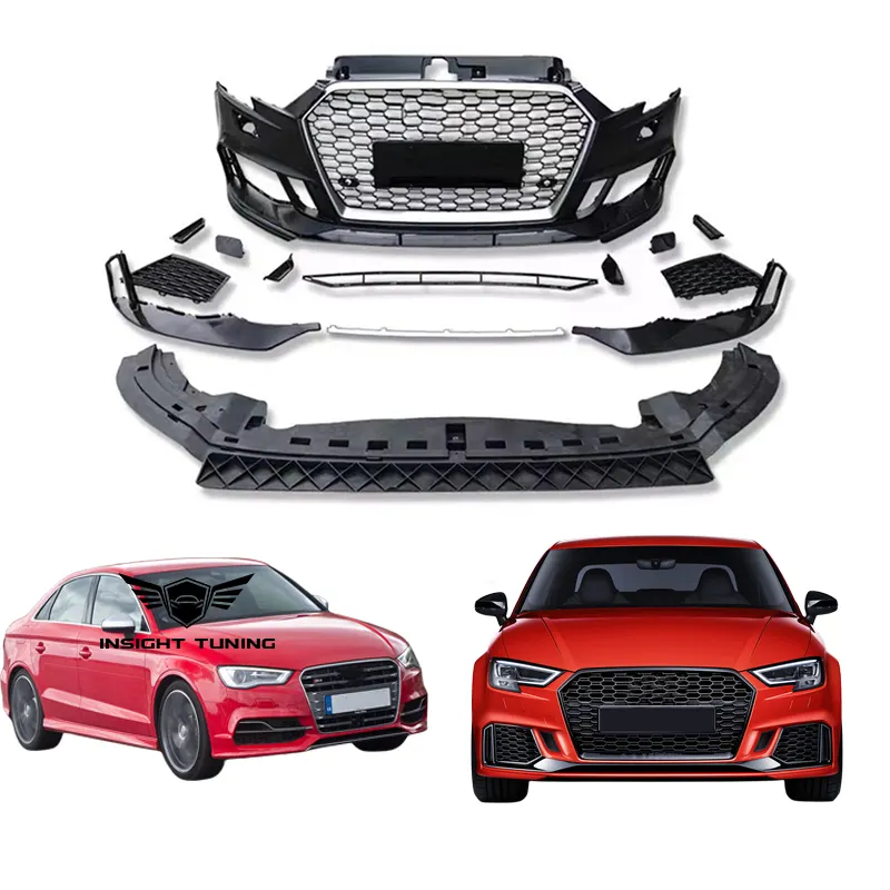 Yüksek kalite dönüşüm araba tampon arka difüzör egzoz borusu 2017-2019 Bodykit için Audi A3 yükseltme için RS3 vücut kiti