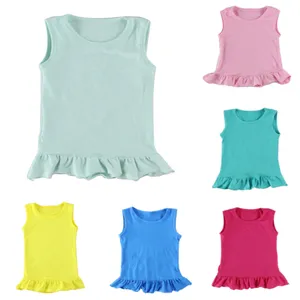 Soft Cotton Sleeveless Summer Blank Ruffle girl fashion Boutique Kids Girls tank top