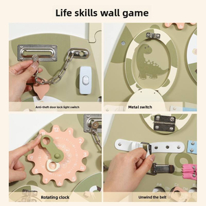 EDULAND OEM ODM Tableau d'activités mural <span class=keywords><strong>Montessori</strong></span> en bois Dinosaure avec règle de mesure, Puzzle éducatif multifonctionnel pour tout-petits - Product Image 2