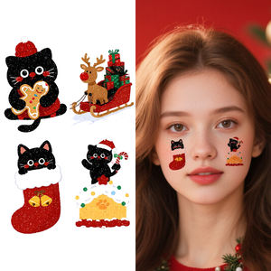 Tatouages Temporaires de Noël à Paillettes Autocollants pour le Visage <span class=keywords><strong>Chat</strong></span> et Renard Amusants et Ludiques <span class=keywords><strong>Tatouage</strong></span> Imperméable pour le Visage, le Cou et le Bras - Product Image 1