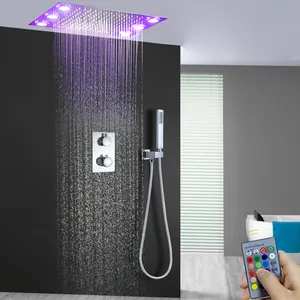 Thermostatic Rain Bath & Shower Sets Remote Control Multicolor LED Ceiling Head Shower For Bathroom