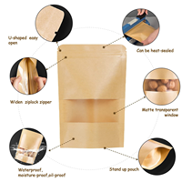 Sachet Doypack en papier kraft et plastique avec fenêtre, écologique, recyclable, à fermeture éclair, en stock
