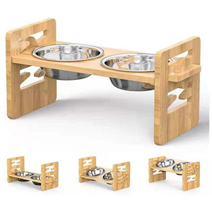 Toptan ayarlanabilir ahşap Pet besleyici yükseltilmiş kedi köpek kase tutucu Pet ahşap kaseler standları ahşap bambu Pet besleyici - Product Image 1