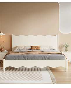 Stile Nordic Cream appartamento moderno camera da <span class=keywords><strong>letto</strong></span> Set mobili King Size in legno letti a onda testiera Design adulto <span class=keywords><strong>letto</strong></span> <span class=keywords><strong>matrimoniale</strong></span> - Product Image 5