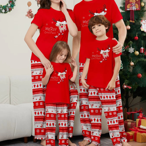 Nouvel an transfrontalier fauve imprimé <span class=keywords><strong>pyjama</strong></span> à manches courtes ensemble rouge noël pour Parents enfants bébé garçons filles vêtements léopard ODM - Product Image 1
