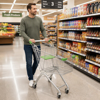 Chariot de courses pliable en acier galvanisé avec poignée réglable, étanche et pratique pour supermarchés et épiceries (vente en gros)