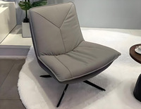 Fauteuil d'appoint pivotant moderne en cuir PU sans accoudoirs, siège de loisirs avec coutures en V et base métallique pour salon et chambre à coucher