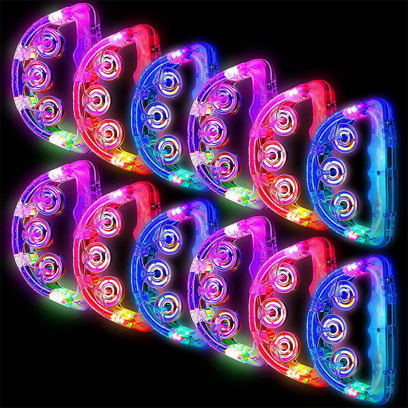 Light up Tambourine Musical Flashing Tambourine Handheld Percussion Instrument Glow Tambourine for Concert LED Hand Flash Bell