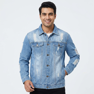 High Street Style mi bleu lavé hommes hiver Denim vestes qualité vêtements d'extérieur pour hommes plus épais chaud jeans décontractés - Product Image 1