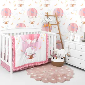 高品质批发粉色三件套航海婴儿床上用品套装婴儿床