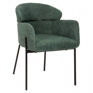 Silla de Comedor Moderna al por Mayor de Fábrica, Sillón Verde Tapizado Estable con Patas de Metal Negro - Product Image 1