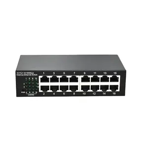 16 Port 10/100Mbps RJ45 Unmanaged Metal Network Ethernet Switch Plug and Play for IP Camera and Security Iron Shell