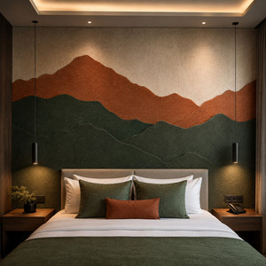 Panneaux acoustiques muraux en feutre <span class=keywords><strong>de</strong></span> polyester PET en forme <span class=keywords><strong>de</strong></span> montagne personnalisés pour la tête <span class=keywords><strong>de</strong></span> <span class=keywords><strong>lit</strong></span> des chambres d'hôtel - Product Image 1
