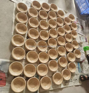 Mangkuk Marmer Travertine Beige Dekorasi Rumah Ornamen Bundar Religius Permukaan Halus Mangkuk Air untuk Hewan Peliharaan - Product Image 1