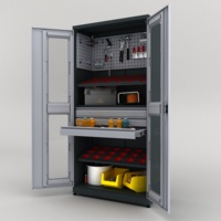 Armoire de rangement métallique robuste BODUR CNC à 3 tiroirs avec porte-outils, 2 fenêtres de visualisation, panneau perforé, verrouillage à 3 points, OEM/OBM, garantie 2 ans