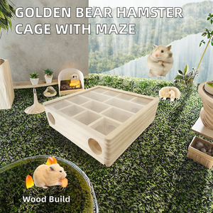 Golden Bear House Hamster <span class=keywords><strong>Cottage</strong></span> Tunnel Labyrinthe Safe Wood Pet House avec boîte d'alimentation et cachette pour petits animaux - Product Image 6