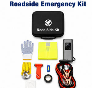 Kit d'urgence automobile et d'assistance routière avec gonfleur de pneus, marteau de sécurité, gilet de sécurité, panneau triangulaire, bandage et trousse de premiers secours - Vente en gros - Product Image 1