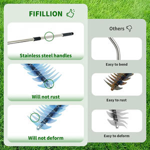 Râteau à paillis détachable 1,7 m, manche métallique 4 sections, outil de désherbage pour gazon, en acier au carbone thermolaqué, 20 dents - Product Image 3