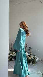 Abito estivo in raso Abaya Hijab vestito a portafoglio musulmano Eid Mubarak Abaya per le donne Dubai abiti africani tacchino Islam modesto abito caftano - Product Image 4