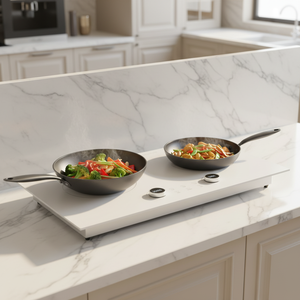 Table de cuisson à <span class=keywords><strong>induction</strong></span> électrique encastrable <span class=keywords><strong>2</strong></span> <span class=keywords><strong>feux</strong></span> 3500W, commande tactile et à bouton, surface en verre blanc, protection contre la surchauffe, nettoyage facile - Product Image 6