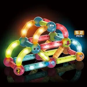 Hot Selling 52PCS Light Up Bildungs bausteine Verbindungs spielzeug Magnet kugeln Kunststoff rohr Bausteine Spielzeug