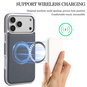 Étui de téléphone magnétique en cuir PU de luxe pour <span class=keywords><strong>iPhone</strong></span> <span class=keywords><strong>12</strong></span> 13 14 15 16 Pro Max 17 avec cadre électroplaqué et recharge sans fil - Product Image 2